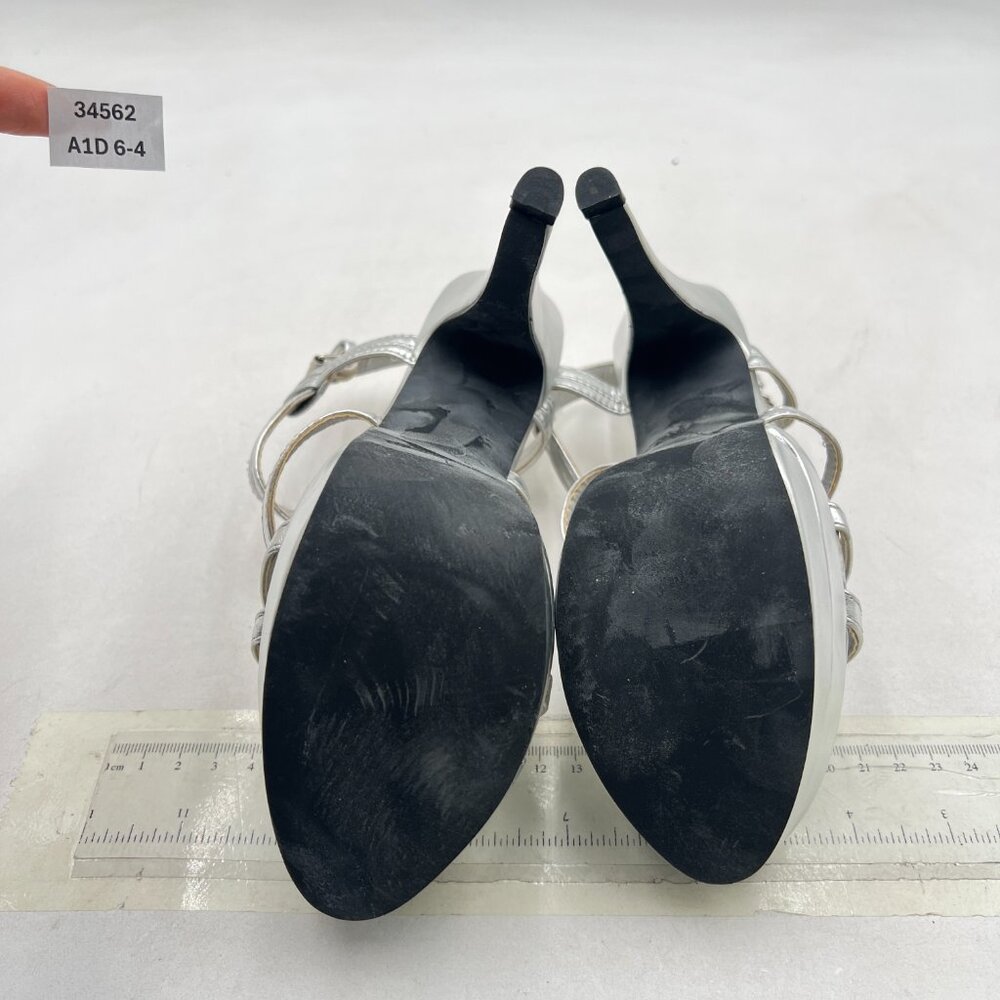 FSJ Silver Women's High Heels Platform Braid Ankle Strap Lady Heeled Sandals - Picture 6 of 7